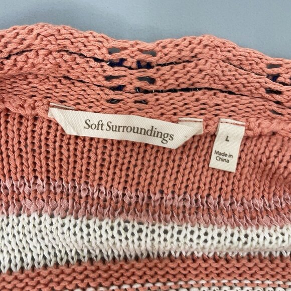 Soft Surroundings Cardigan Sweater Open Front Tunic Stripes Coral Pink Womens L - Picture 5 of 9